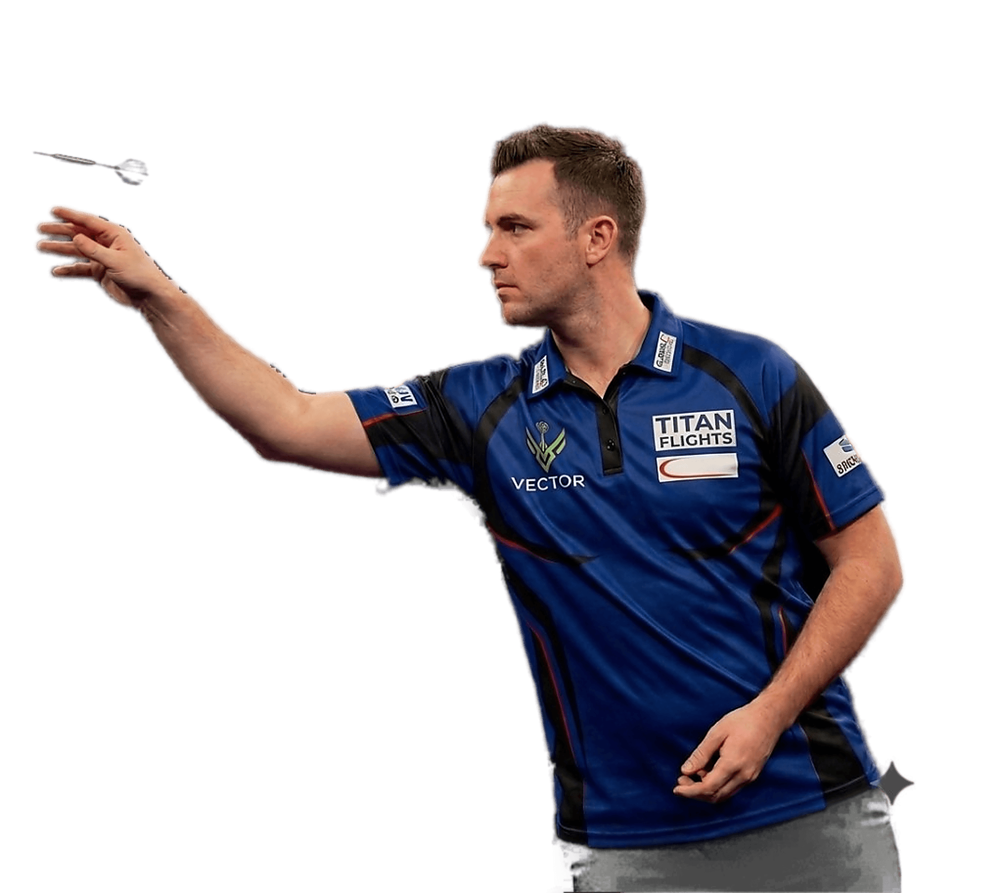 Professional darts player in mid-throw